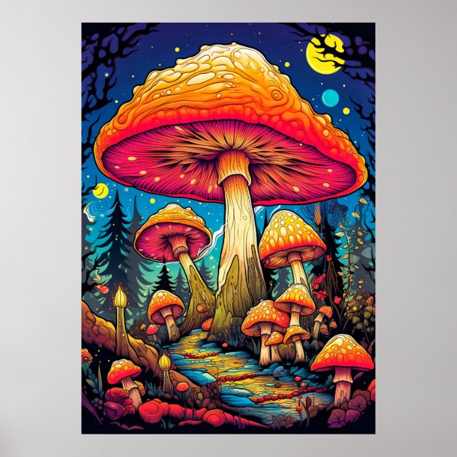 Psychedelische Pilze nach Mitternacht Poster (Vorne)