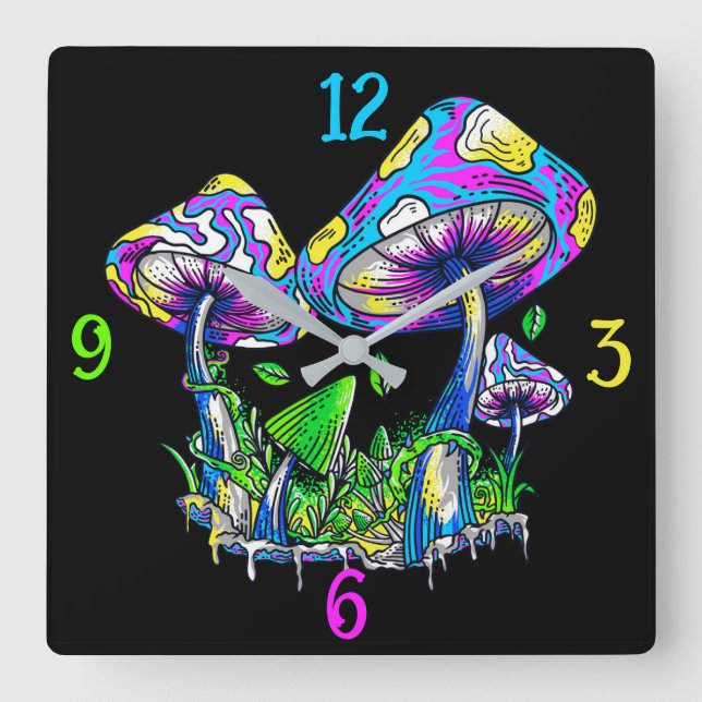 Psychedelische Pilze Quadratische Wanduhr (Vorderseite)
