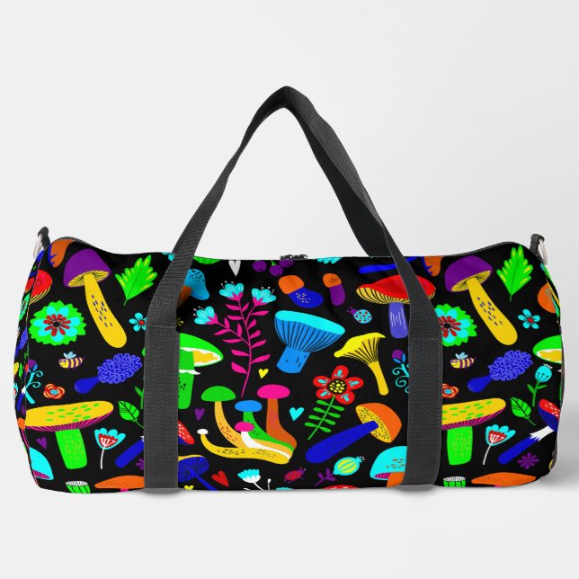Psychedelische Pilze Retro-Blumengestalt Duffle Bag (Vorderseite)