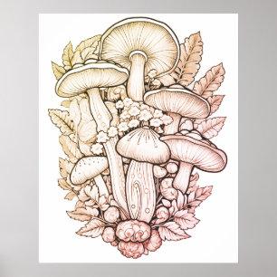 Psychedelische Pilze schwarzer Hintergrund an eine Poster