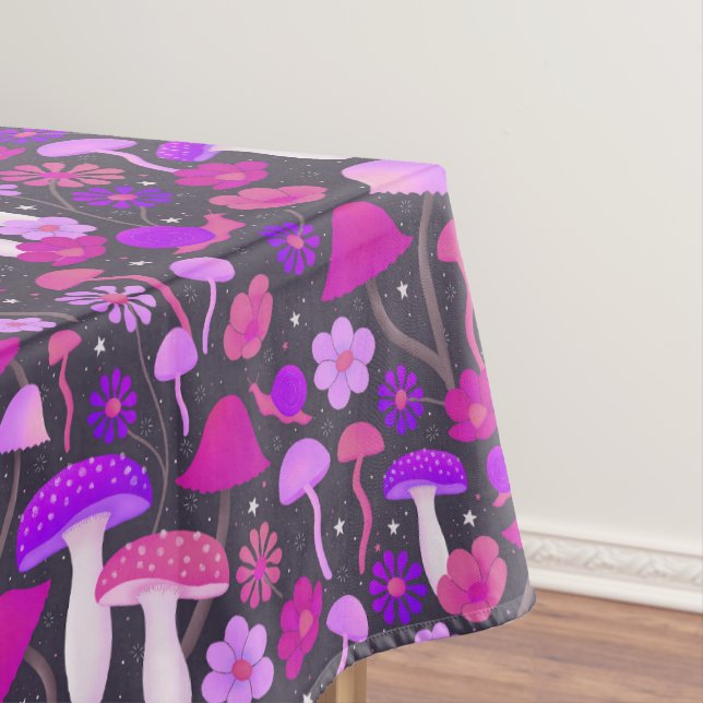 Psychedelische Pilze und Blumenrosa, Lila, schwarz Tischdecke (Beispiel)