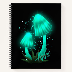 Psychedelische Pixie Cap Glows Cyan Mushroom Spira Notizbuch
