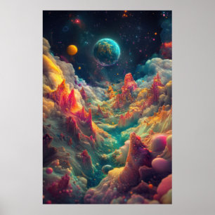 Psychedelische Planeten aus einer Alien Landscape Poster