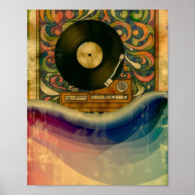 Psychedelische Plattenspieler-Kunst Poster (Vorne)