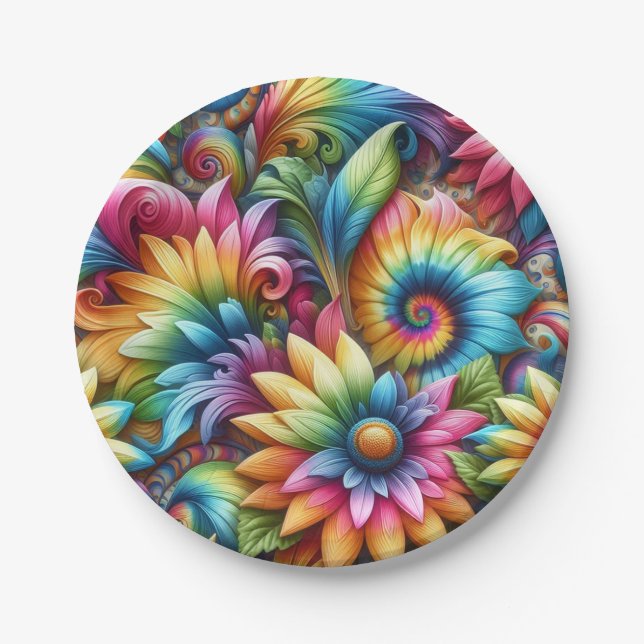 Psychedelische Regenbogen-Tie-Dye-Retro-Papierplat Pappteller (Vorderseite)