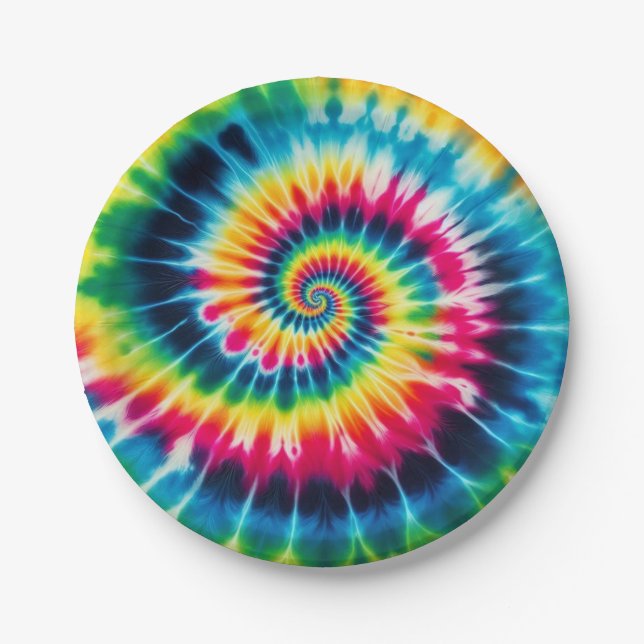 Psychedelische Regenbogen-Tie-Dye-Retro-Papierplat Pappteller (Vorderseite)