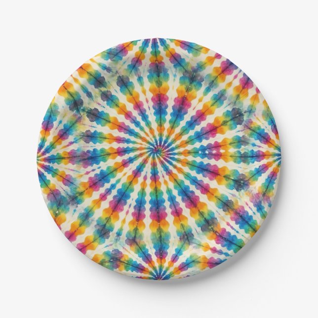 Psychedelische Regenbogen-Tie-Dye-Retro-Papierplat Pappteller (Vorderseite)