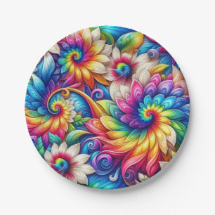 Psychedelische Regenbogen-Tie-Dye-Retro-Papierplat Pappteller