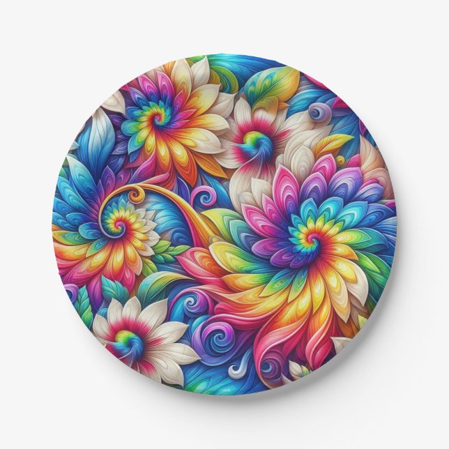 Psychedelische Regenbogen-Tie-Dye-Retro-Papierplat Pappteller (Vorderseite)