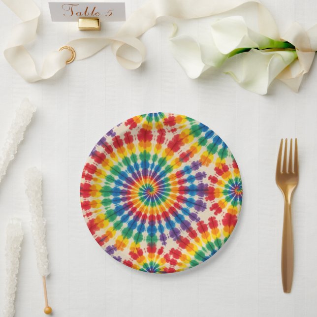 Psychedelische Regenbogen-Tie-Dye-Retro-Papierplat Pappteller (Hochzeit)