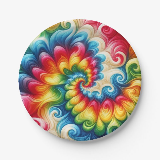 Psychedelische Regenbogen-Tie-Dye-Retro-Papierplat Pappteller (Vorderseite)