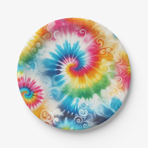 Psychedelische Regenbogen-Tie-Dye-Retro-Papierplat Pappteller