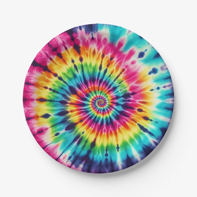 Psychedelische Regenbogen-Tie-Dye-Retro-Papierplat Pappteller (Vorderseite)