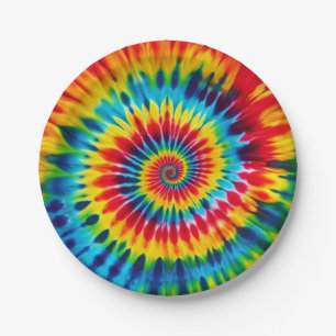 Psychedelische Regenbogen-Tie-Dye-Retro-Papierplat Pappteller