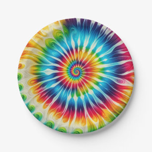 Psychedelische Regenbogen-Tie-Dye-Retro-Papierplat Pappteller