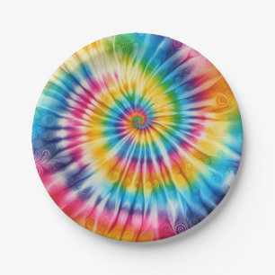 Psychedelische Regenbogen-Tie-Dye Retro-Papiertell Pappteller