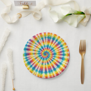 Psychedelische Regenbogen-Tie-Dye-Retro-Papiertell Pappteller