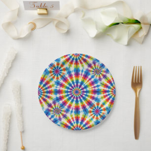 Psychedelische Regenbogen-Tie-Dye-Retro-Papiertell Pappteller