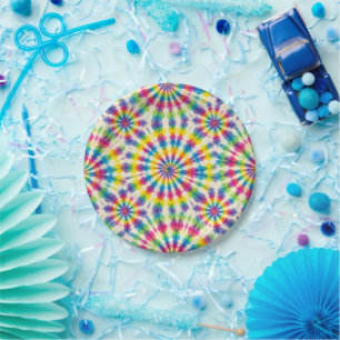 Psychedelische Regenbogen-Tie-Dye-Retro-Papiertell Pappteller