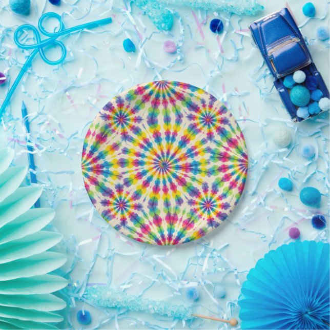 Psychedelische Regenbogen-Tie-Dye-Retro-Papiertell Pappteller (Party)