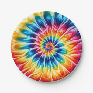 Psychedelische Regenbogen-Tie-Dye-Retro-Papiertell Pappteller