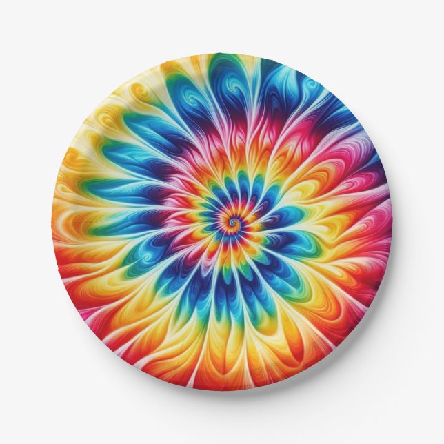 Psychedelische Regenbogen-Tie-Dye-Retro-Papiertell Pappteller (Vorderseite)