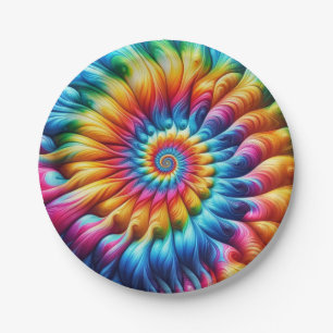 Psychedelische Regenbogen-Tie-Dye-Retro-Papiertell Pappteller
