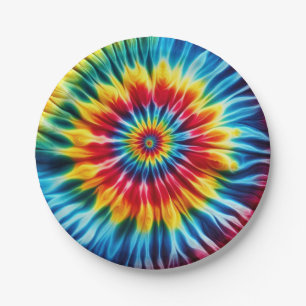 Psychedelische Regenbogen-Tie-Dye Retro-Papiertell Pappteller