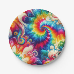 Psychedelische Regenbogen-Tie-Dye-Retro-Papiertell Pappteller