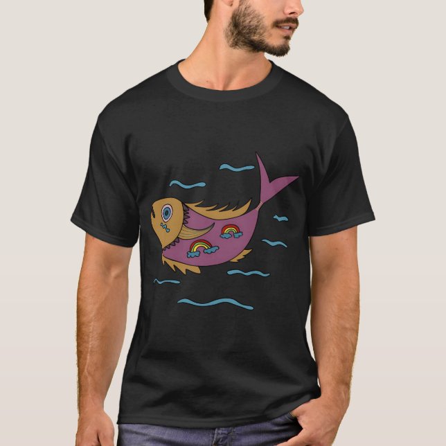 Psychedelische Regenbogenfischzeichnung T-Shirt (Vorderseite)