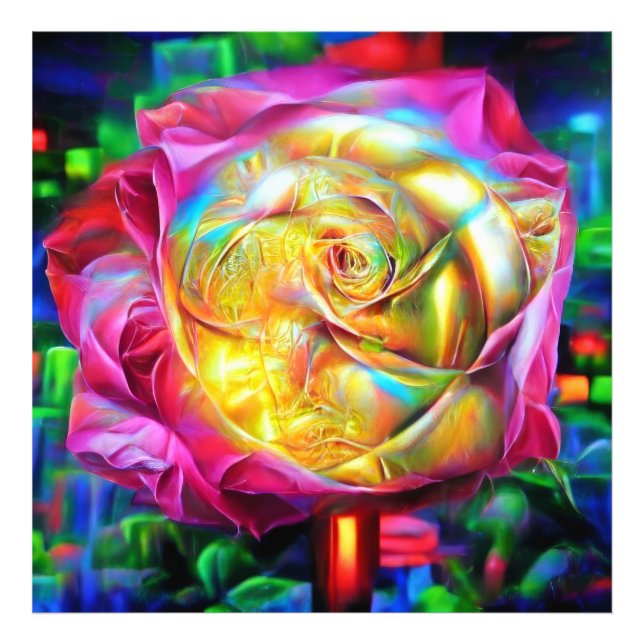 Psychedelische RegenbogenRose Fotodruck (Vorne)