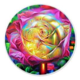 Psychedelische RegenbogenRose Keramikknauf