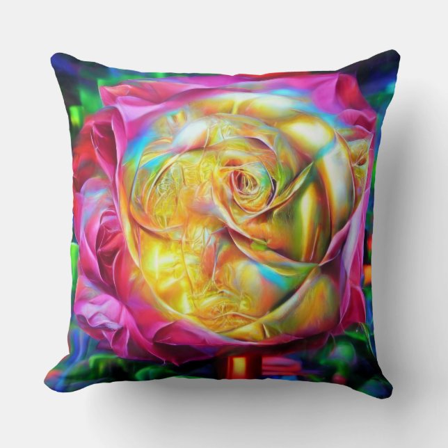 Psychedelische RegenbogenRose Kissen (Vorderseite)