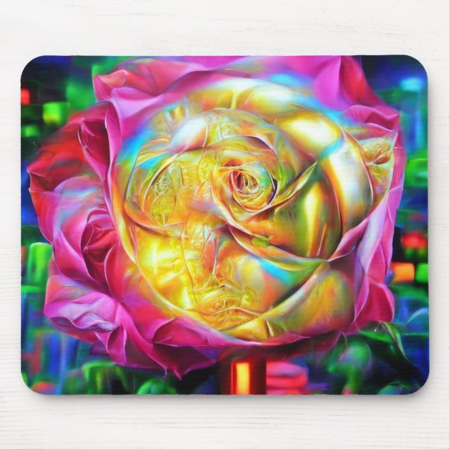 Psychedelische RegenbogenRose Mousepad (Vorne)