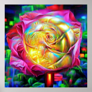 Psychedelische RegenbogenRose Poster