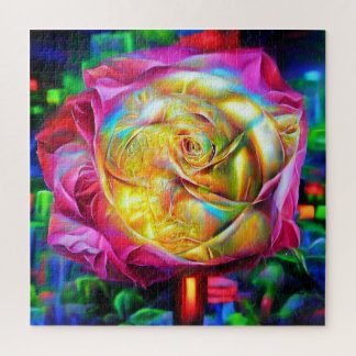 Psychedelische RegenbogenRose Puzzle