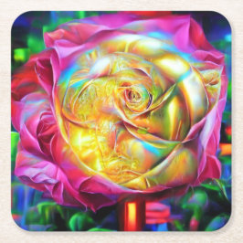 Psychedelische RegenbogenRose Rechteckiger Pappuntersetzer