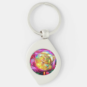 Psychedelische RegenbogenRose Schlüsselanhänger