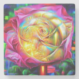 Psychedelische RegenbogenRose Steinuntersetzer