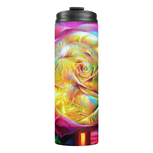 Psychedelische RegenbogenRose Thermosbecher (Vorderseite)