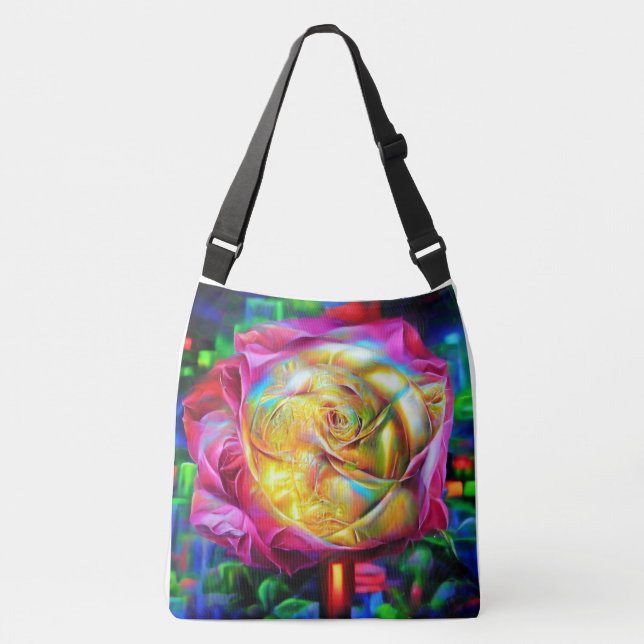 Psychedelische RegenbogenRose Tragetaschen Mit Langen Trägern (Vorderseite)