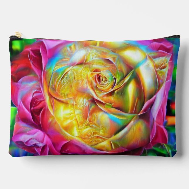 Psychedelische RegenbogenRose Zubehörtasche (Vorderseite)