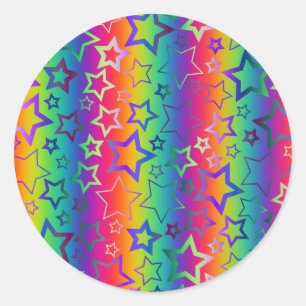 Psychedelische Regenbogenstars Runder Aufkleber