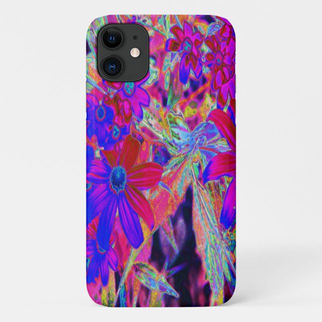 Psychedelische Retro-Crimson- und Magenta-Wildblum Case-Mate iPhone Hülle (Rückseite)