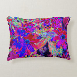 Psychedelische Retro-Crimson- und Magenta-Wildblum Dekokissen