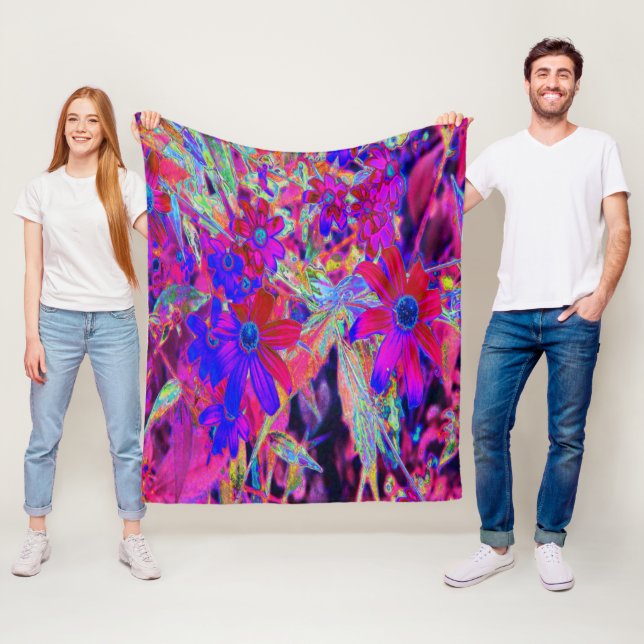 Psychedelische Retro-Crimson- und Magenta-Wildblum Fleecedecke (Beispiel)