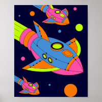 Psychedelische Retro-Raketen im Weltraum