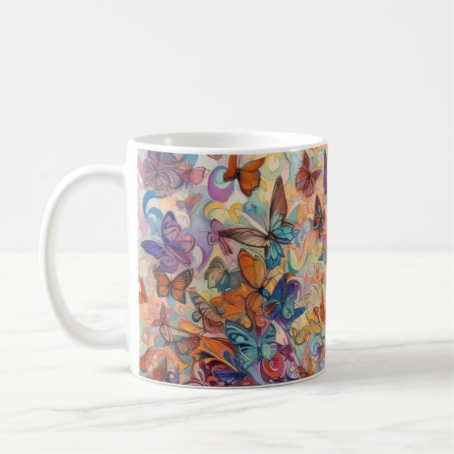Psychedelische Schmetterlinge Blume farbenfroh ene Kaffeetasse (Links)
