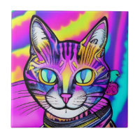 Psychedelische Smirkatze farbenfrohe lila Fuchsie