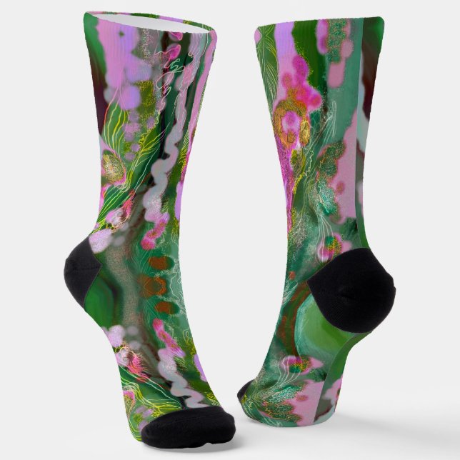 Psychedelische Socken abstrakt grün & rosa (Gewinkelt)